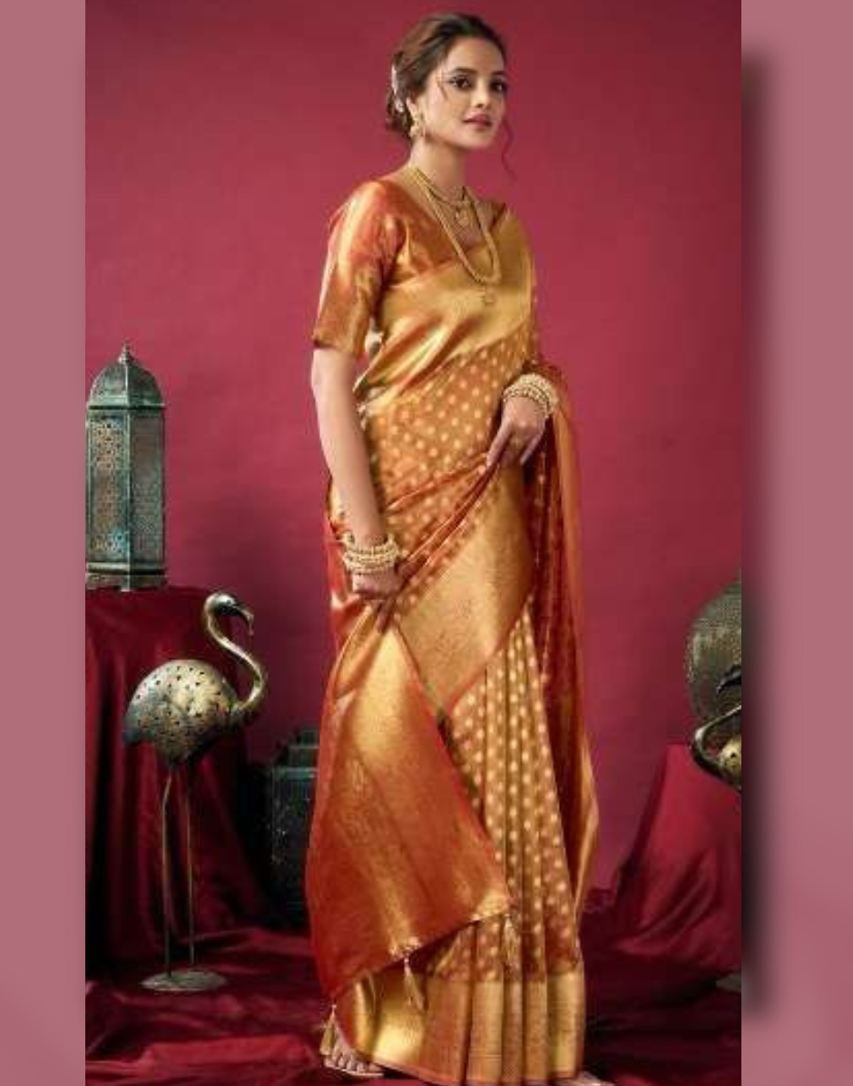 Shimmering Self-Woven Tissue Silk Saree and Blouse Set with Tassel Border Timeless Ethnic Charm - Buy_5