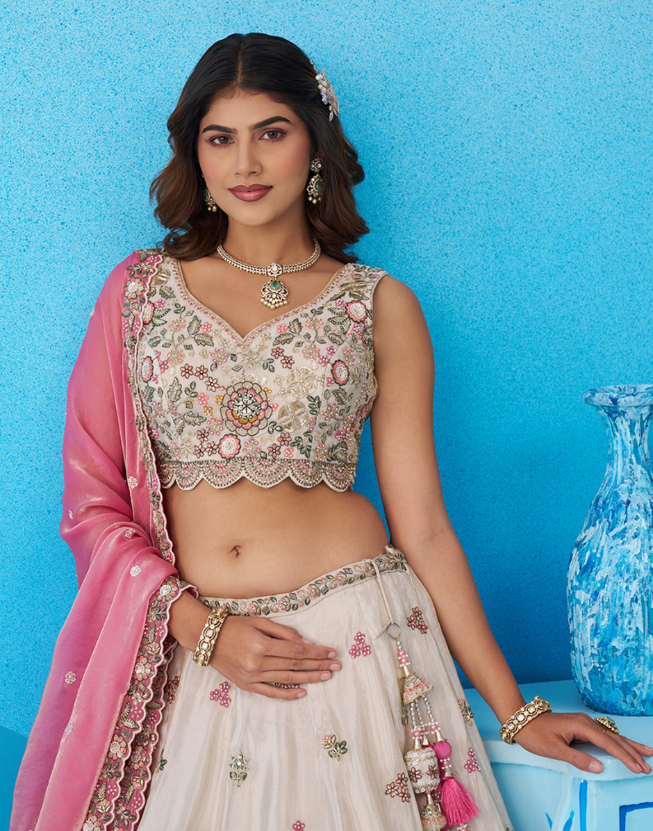 Shimmering Tissue Sequins Embroidered Lehenga Set Perfect for Party & Wedding Wear