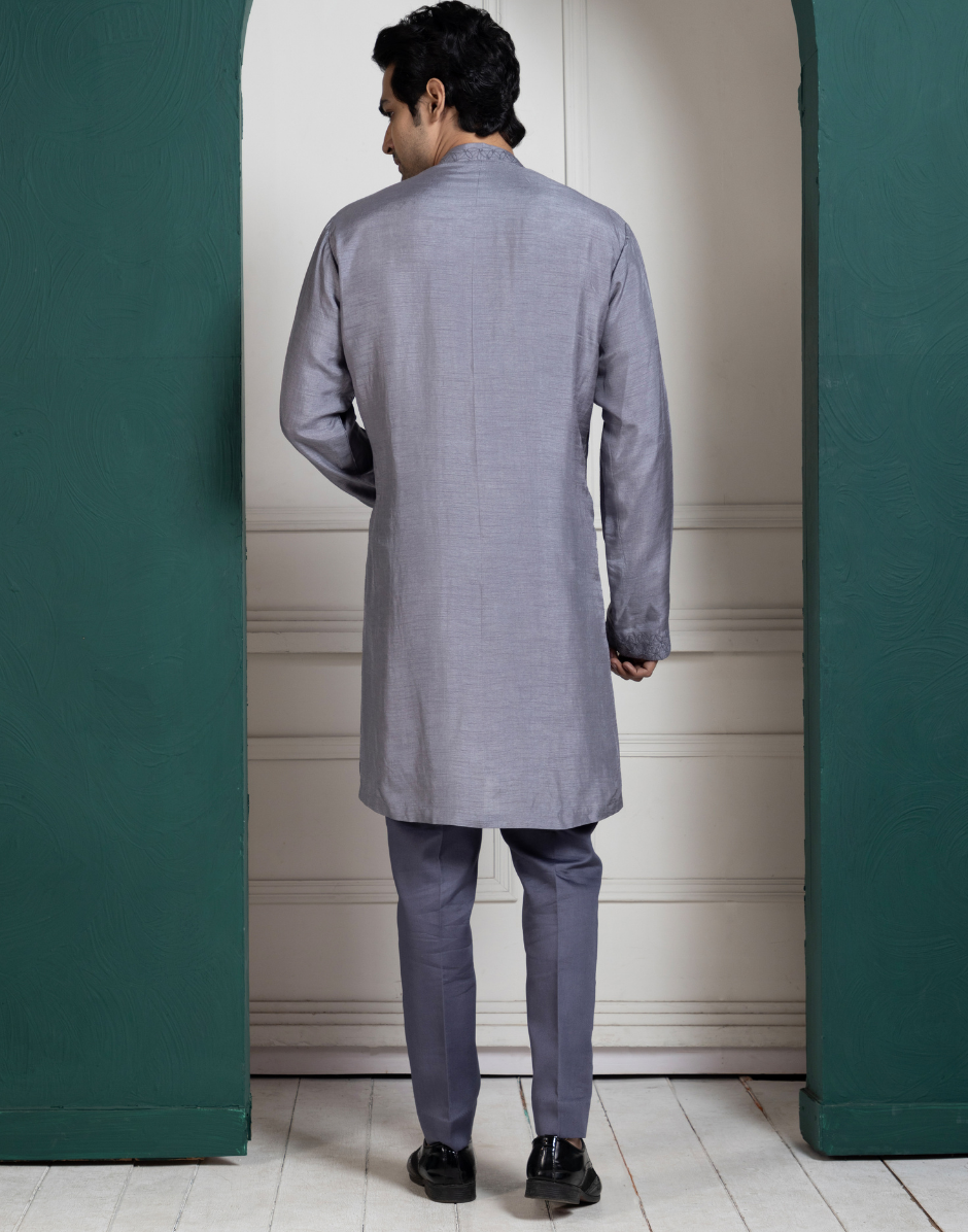 Silver Intricate Embroidered Kurta Masterpiece of Elegance and Detail