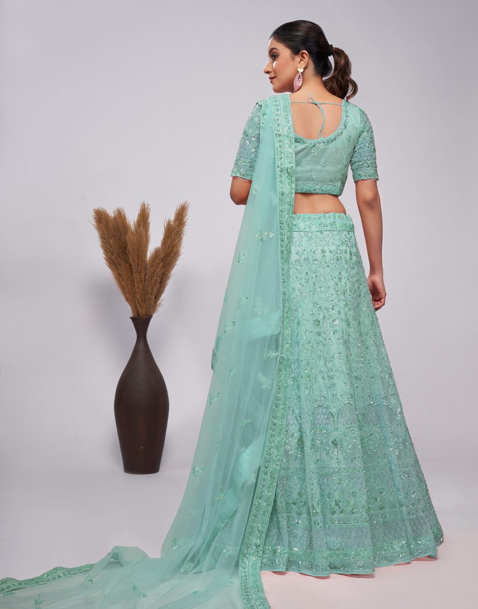 Sky Blue Sequins Adorned with Pearl And Sequins Intricate Embellishments Lehenga