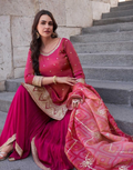 Slay the Season in Pink Embroidered Kurta Set with Palazzo and Dupatta - Buy_1