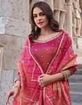Slay the Season in Pink Embroidered Kurta Set with Palazzo and Dupatta - Buy_2