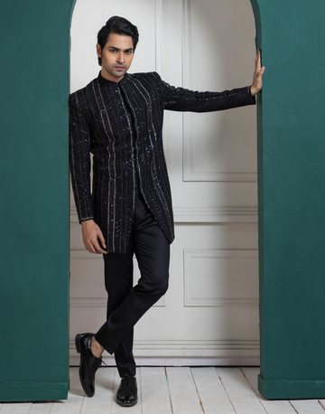 Sleek & Sophisticated Modern Elegance Black Glimmer Bandhgala