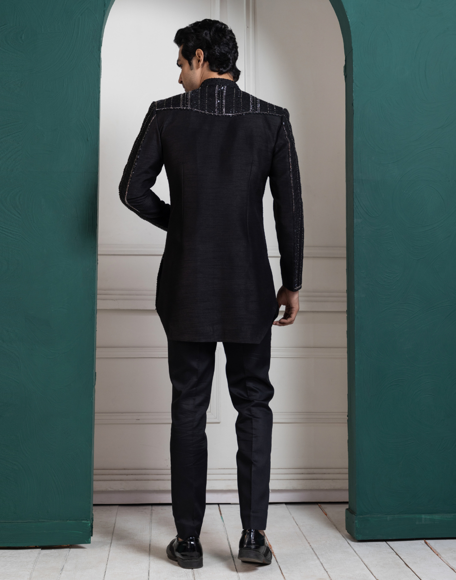 Sleek & Sophisticated Modern Elegance Black Glimmer Bandhgala