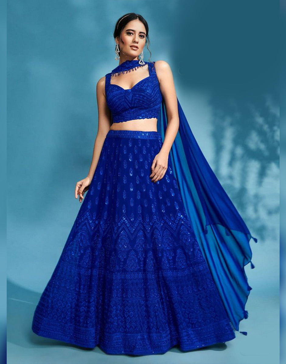 Sparkling Blue Sequin Embroidery Lehenga Set with Blouse & Dupatta Ethnic Glam