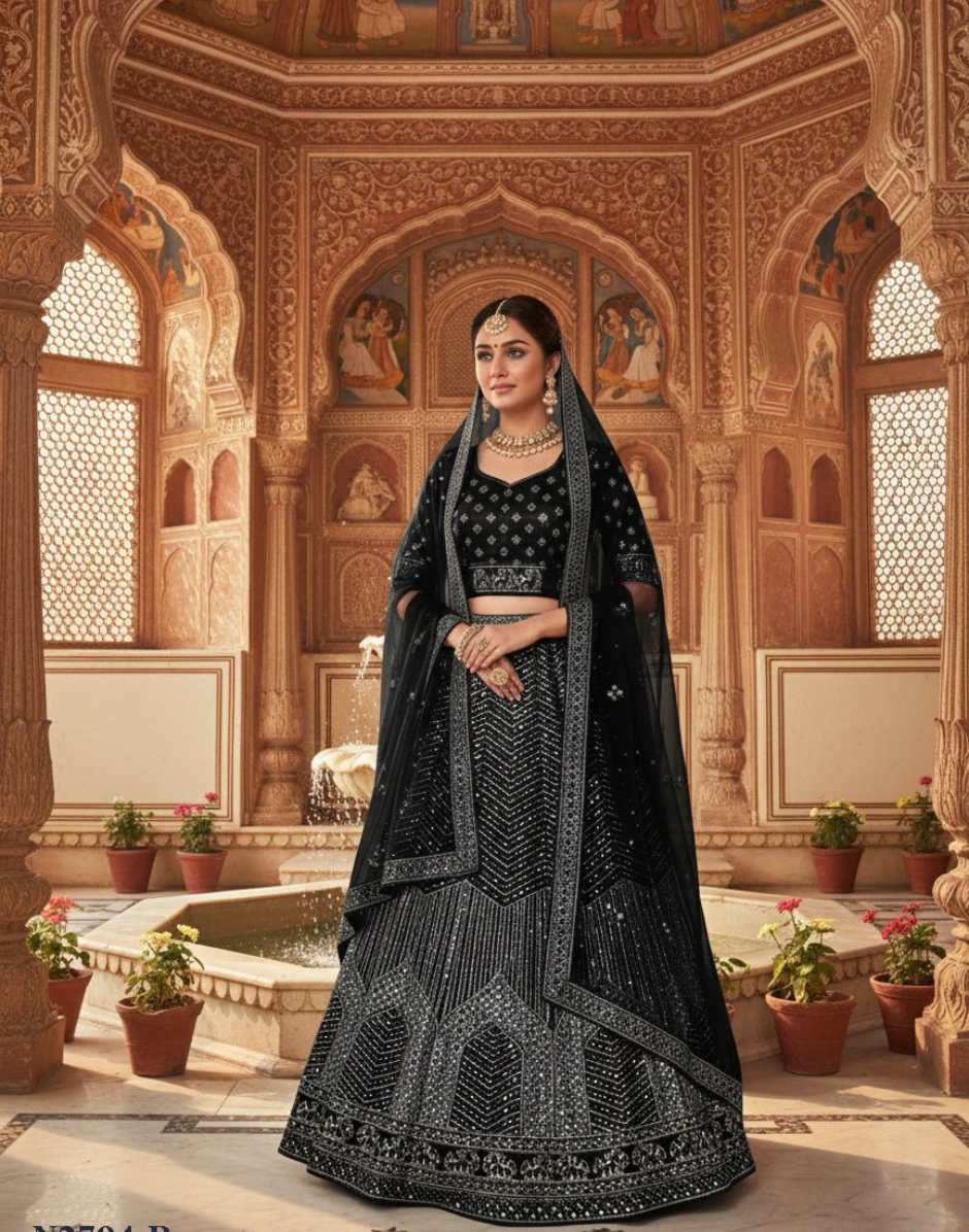 Sparkling Net Lehenga Set Hand-Embroidered with Thread Zari & Sequins Bridal Ready_2