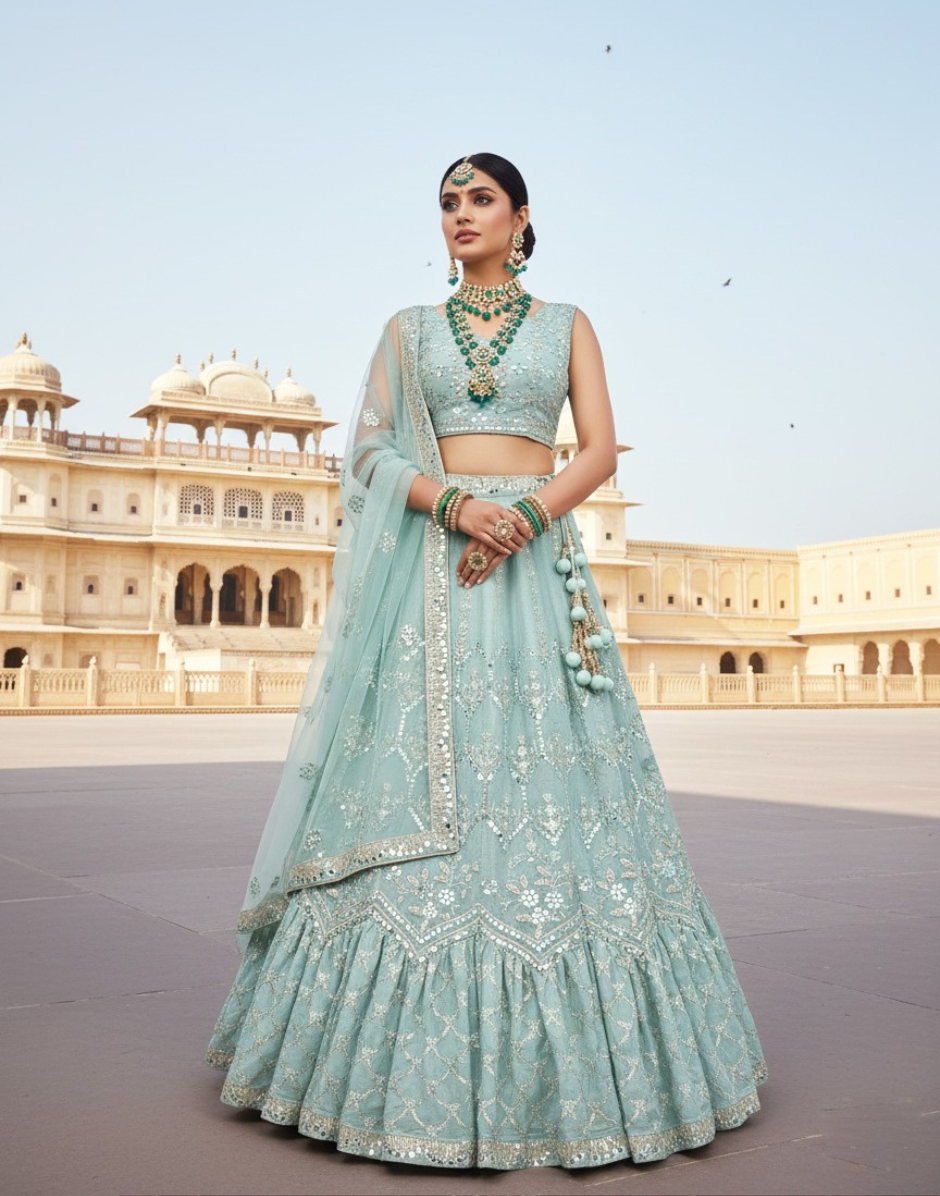 Sparkling Net Sequin Embroidered Lehenga Blouse with Dupatta Perfect for Weddings & Parties - Buy_2