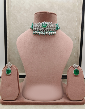 Sparkling Stone Choker Necklace and Earring Set Perfect for Weddings & Festivals_4