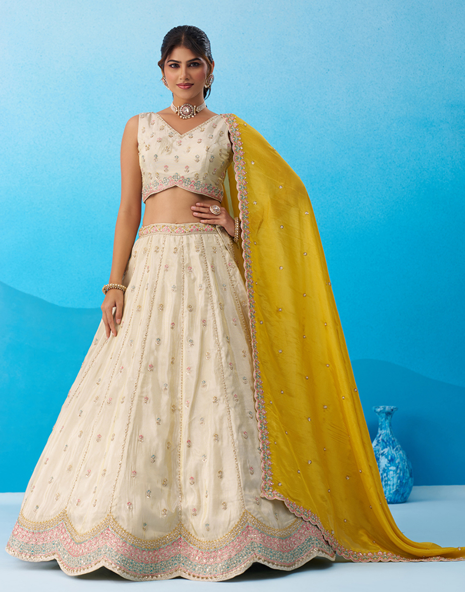Sparkling Tissue Sequins Embroidered Lehenga Set Perfect for Weddings & Celebrations