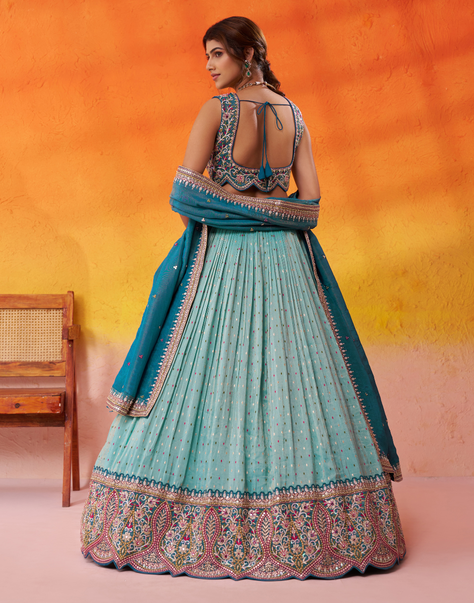 Statement Jacquard Tissue Fabric Lehenga Set with All-Over Sequin Thread Work - Buy_4