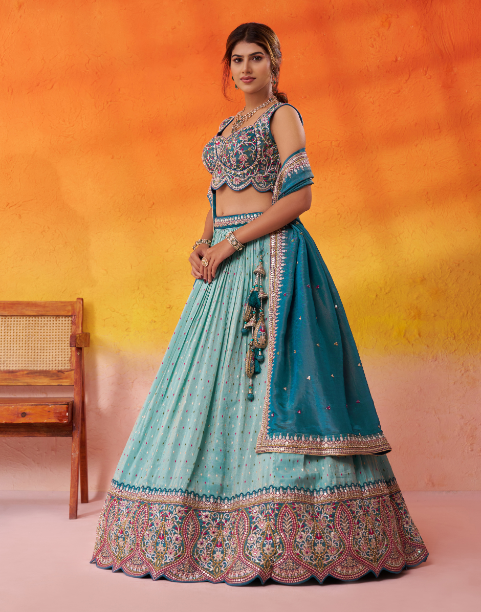 Statement Jacquard Tissue Fabric Lehenga Set with All-Over Sequin Thread Work - Buy_5