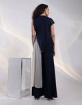 Statement Navy Ombre Wrap Jumpsuit with Beaded Floral Georgette Top, Silk Pant & Sheer Organza Cape_2