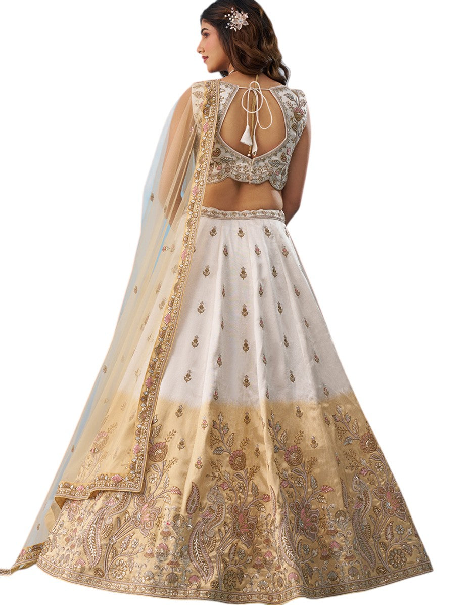 Statement Omber Beige & Cream Tissue Lehenga with Glittering Beads & Sequins Work and Designer Dupatta_2