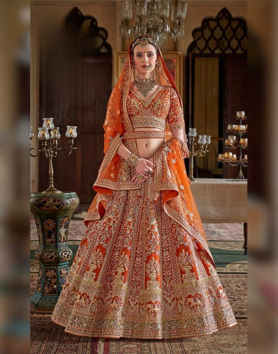 Stunning Art Silk Lehenga Blouse Set with Intricate Embroidery & Embellished  Traditional Indian Bridal Wear - Buy
