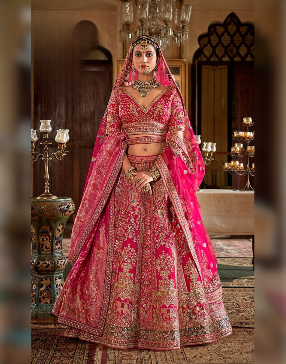 Stunning Art Silk Lehenga Blouse Set with Intricate Embroidery & Embellished  Traditional Indian Bridal Wear - Buy