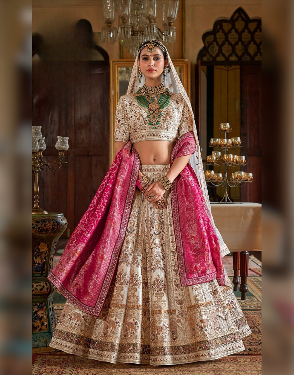 Stunning Art Silk Lehenga Blouse Set with Intricate Embroidery & Embellished  Traditional Indian Bridal Wear - Buy_3