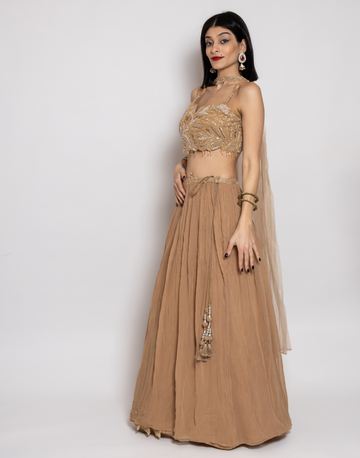 Stunning Cream Lehenga Choli with Georgette Embroidered Blouse & Net Dupatta Perfect Bridal Ensemble