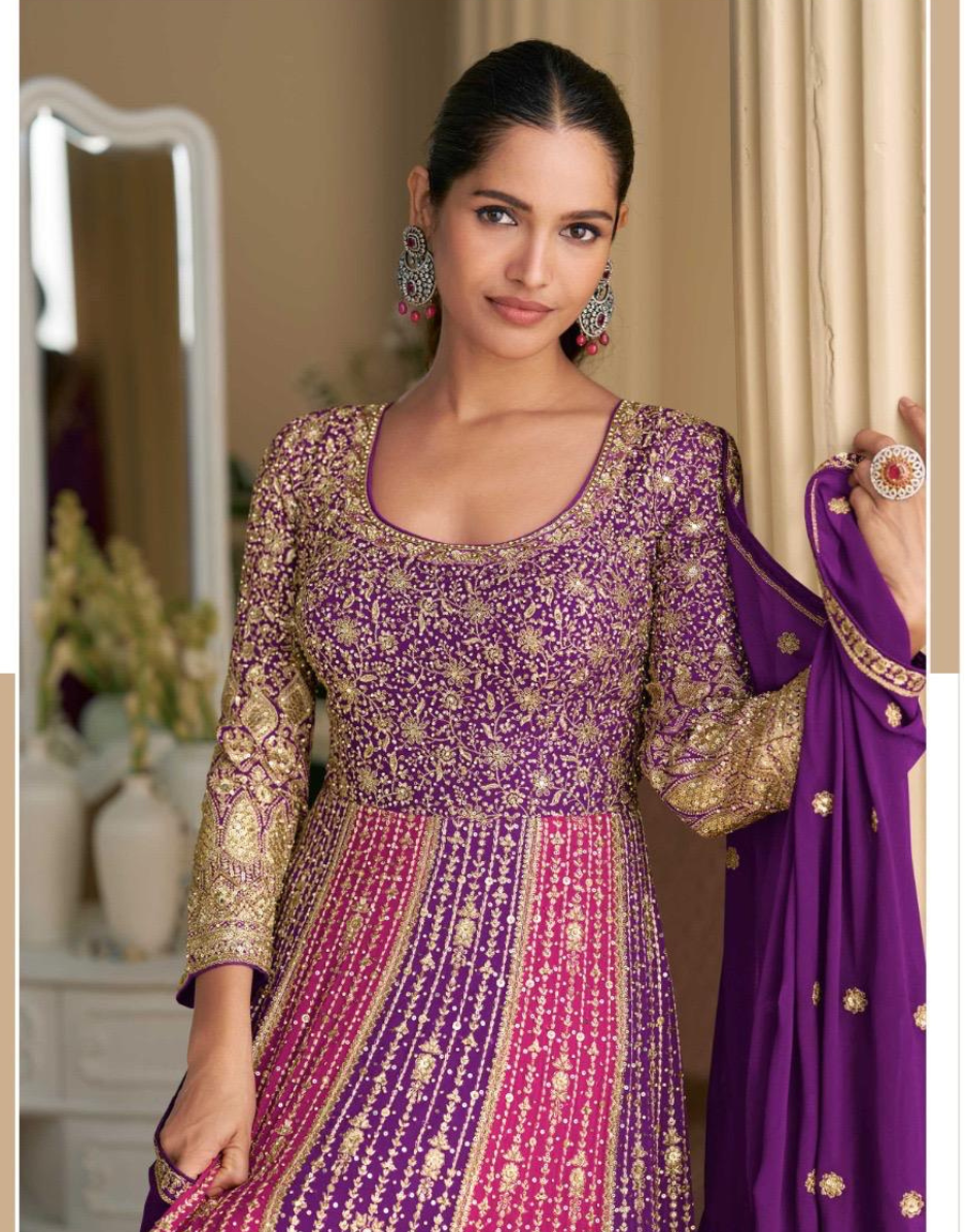 Stunning Georgette Gown with Seroski Zarkan Detailing & Dupatta Ideal for Evening Occasions - Buy_3