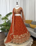 Stunning Orange Embroidered Lehenga – Intricate Sequin & Thread Design on Georgette_1