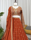 Stunning Orange Embroidered Lehenga – Intricate Sequin & Thread Design on Georgette_2