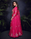 Stunning Pink Chinon Silk Gown with Full Floral Embroidery Paired with Embroidered Organza Dupatta_1