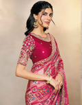Stunning Pink Shaded Jacquard Silk Saree with Multi-Stone Hand Embroidery with Matching Satin Silk Blouse - Buy_1