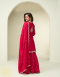 Stunning Red Sharara Outfit Embroidered Chinon Silk with Gota Patti Work_1