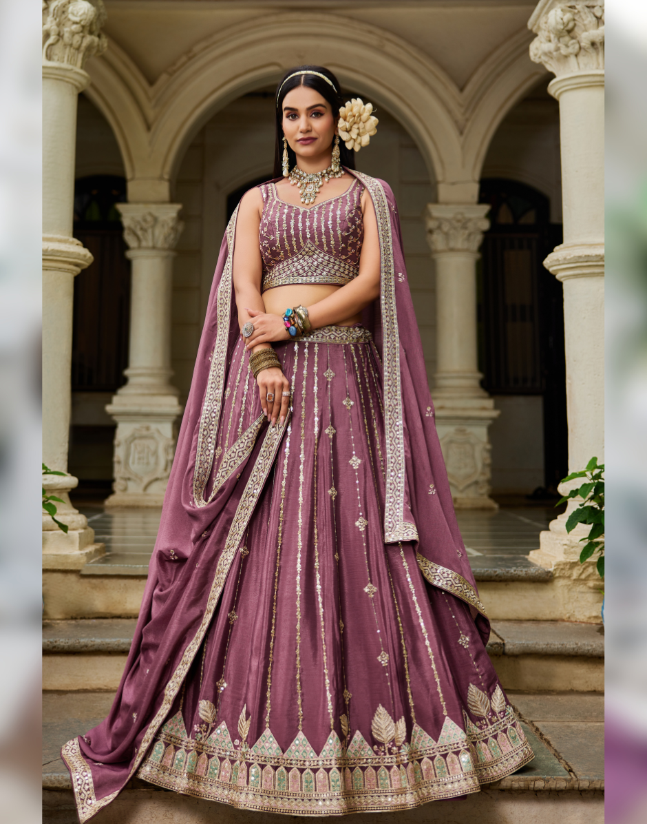 Stunning Thread Work & Sequin Lehenga Choli in Georgette with Matching Dupatta_5