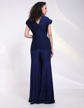 Stylish Blue Three-Piece Set with Bustier, Flared Pants & Structured Overlay_3