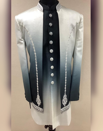 Stylish Dual-Color Floral Embroidery Sherwani for Men