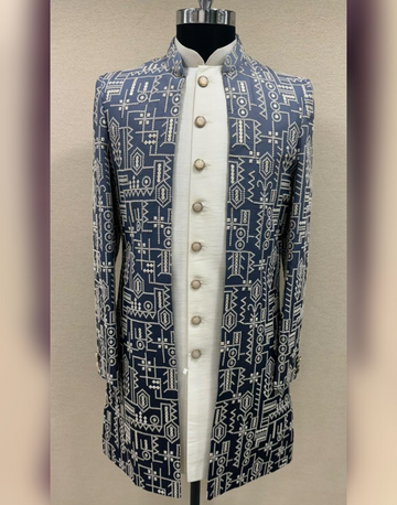 Stylish Dual Color Abstract Print Sherwani for Men