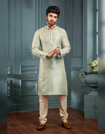 Stylish Grey Self Woven Art Silk Kurta Set Timeless Elegance and Comfort