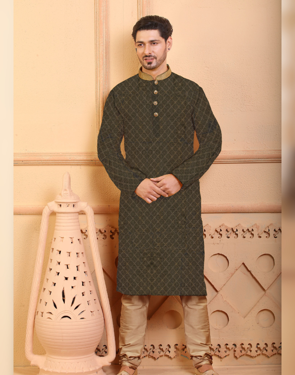 Stylish Olive Kurta Set for Men Modern Twist on Tradition