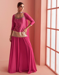 Stylish Pink Mirror Embroidered Short Top with Palazzo and Dupatta Ethnic Wear Ensemble