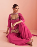 Stylish Pink Mirror Embroidered Short Top with Palazzo and Dupatta Ethnic Wear Ensemble_2