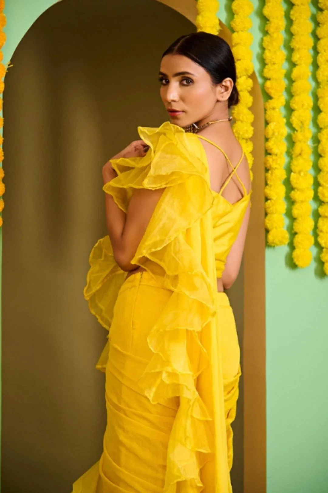 Sunkissed Yellow Organza Sharara Saree Set - Rent