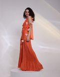 Tangerine Two-Piece Co-Ord Set with Overlap Cowl Neck Top & Ruched Palazzo Pants_1