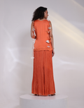 Tangerine Two-Piece Co-Ord Set with Overlap Cowl Neck Top & Ruched Palazzo Pants_3