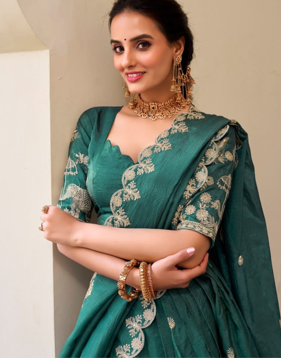 Teal Sparkle Sequins and Thread Embroidered Lehenga Blouse with Dupatta Elegant Traditional Wear