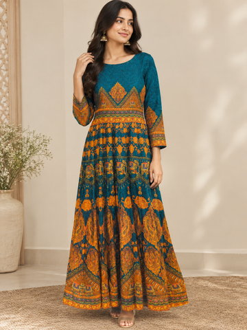 Teal and Gold Ethnic Dress - RENT
