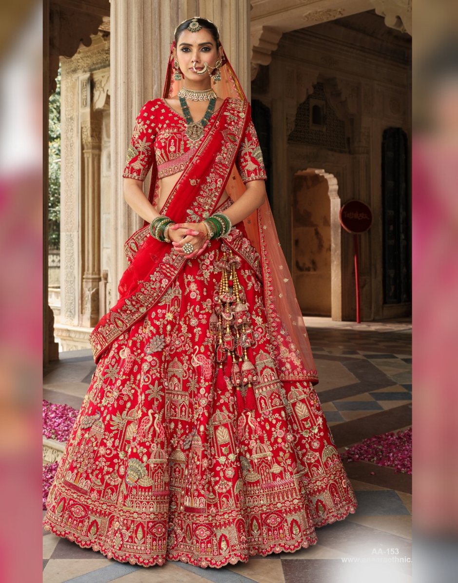 The Perfect Red Bridal Lehenga with Heavy Silk & Khatli Embroidery - Buy