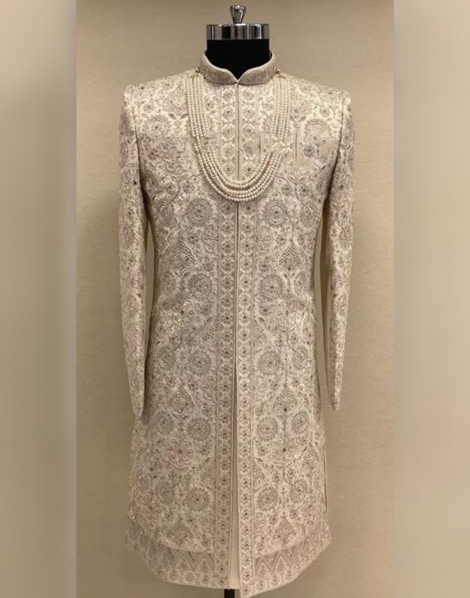 Timeless Dark Fawn Embroidered Sherwani Set with Luxe Embellishments