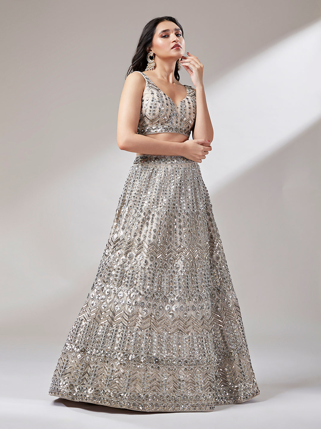 Timeless Elegance Beige Sequin Embroidered Lehenga with Blouse and Dupatta