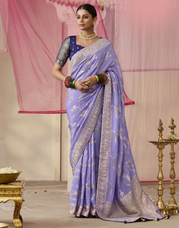 Timeless Purple Viscose Silk Saree with Beautiful Intricate Floral Work