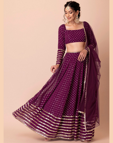Timeless Wine Beauty Georgette Lehenga with Soft Net Dupatta Sequins & Zari Embroidery Ensemble