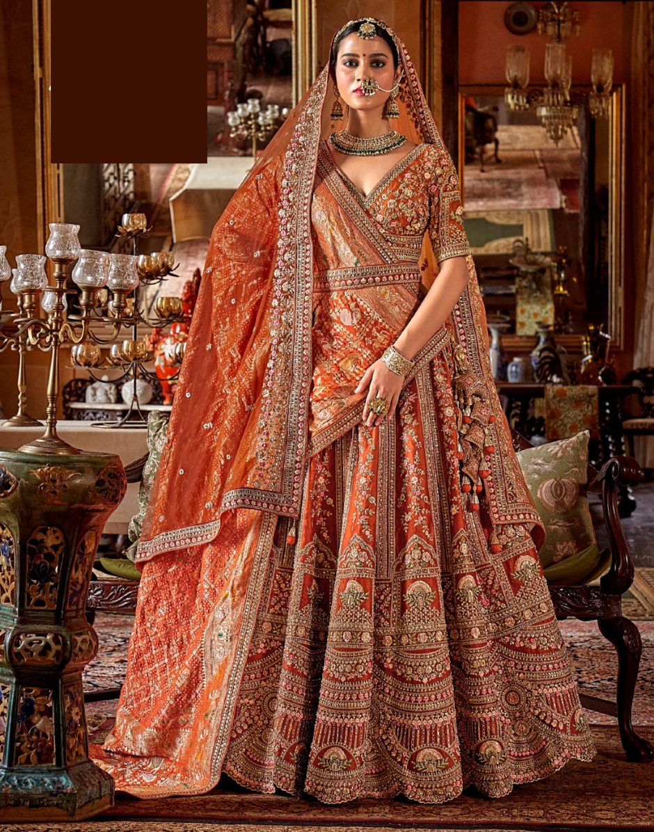 Traditional Art Silk Lehenga Choli with Heavy Embroidery & Net Dupatta Pearl & Zari Weaving - Buy_3
