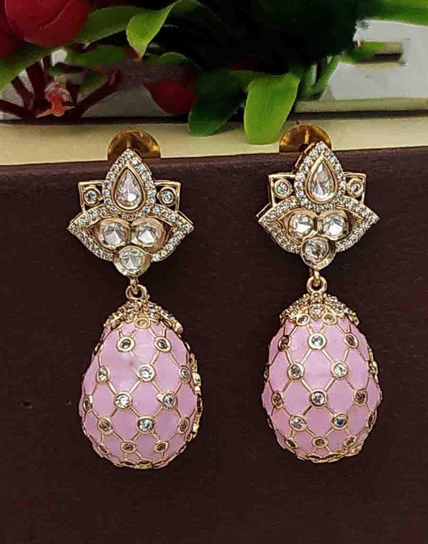 Traditional Baby Pink Kundan Earrings Perfect for Weddings & Festive Wear