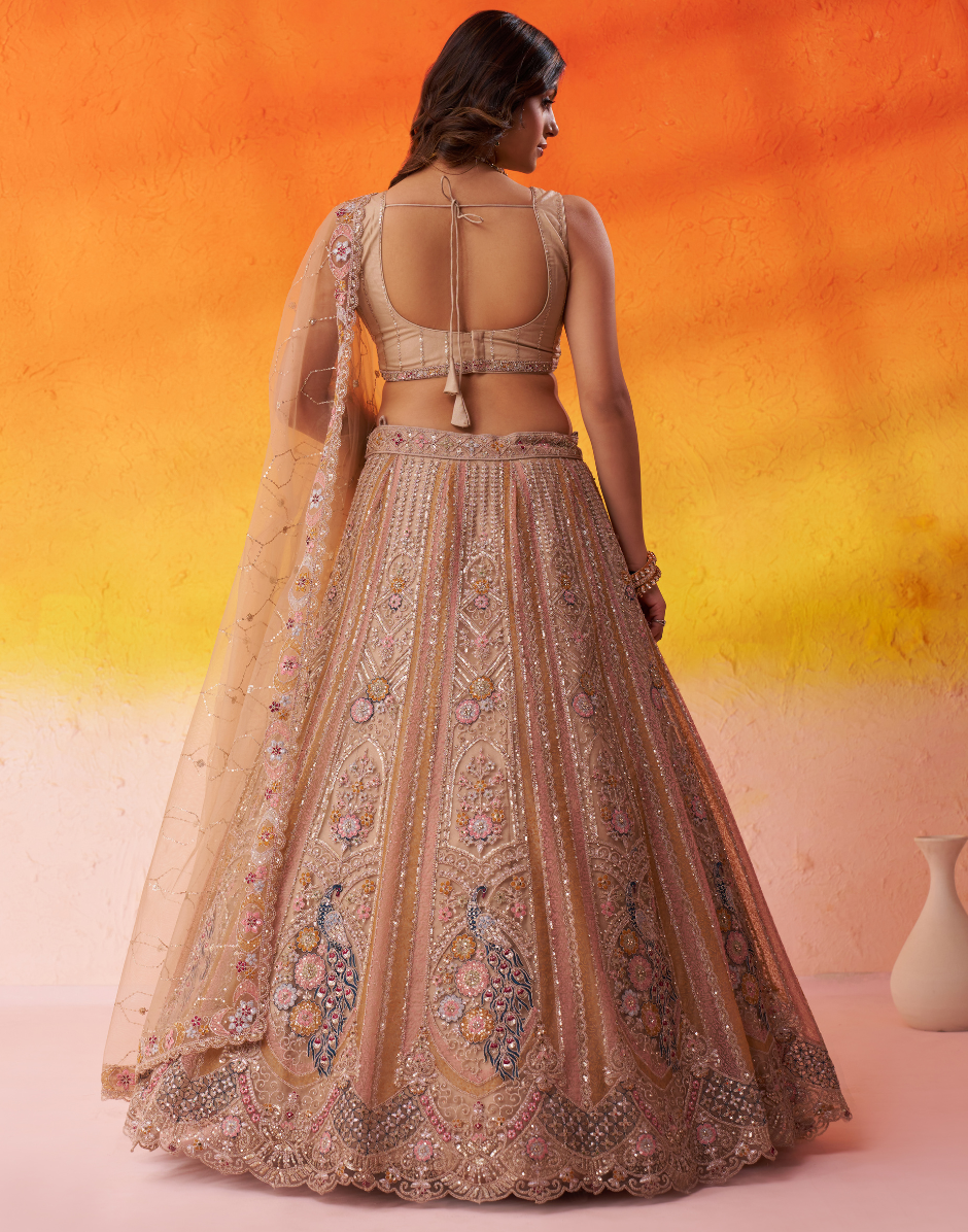 Traditional Bridal Net Lehenga Choli with Heavy Sequins Work and Dupatta - Buy_1