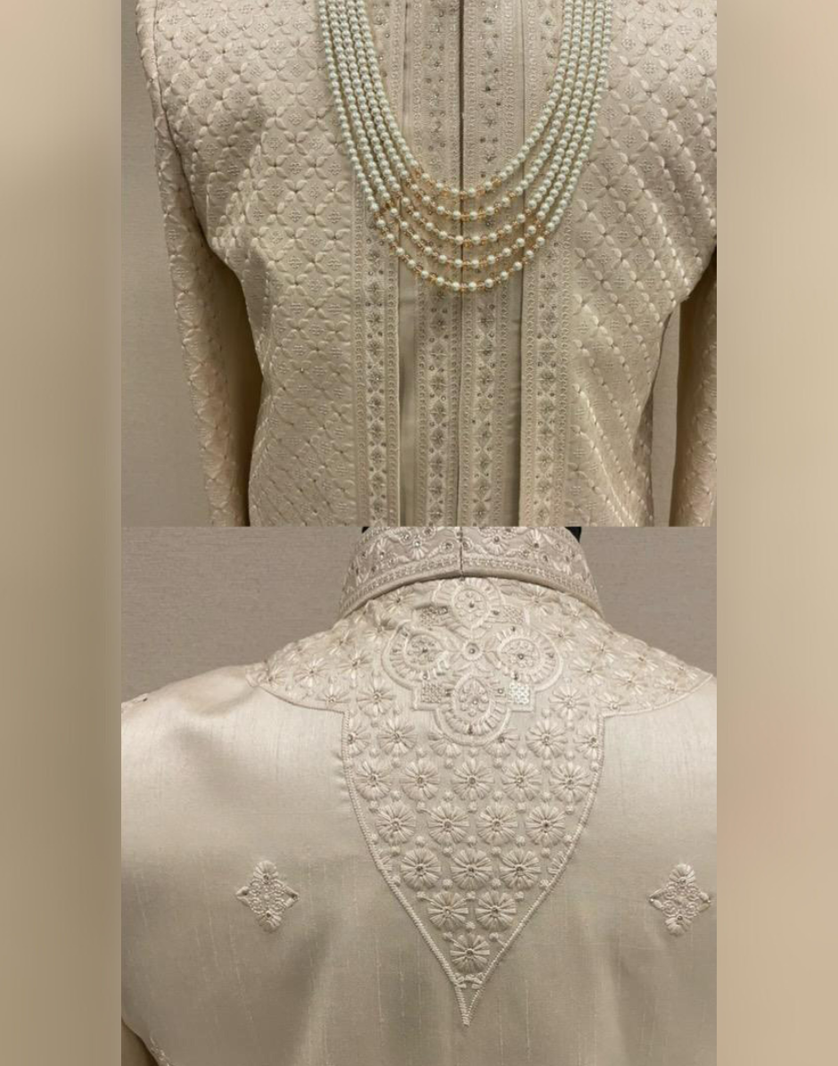 Traditional Chiku Sherwani Set with Premium Embroidery & Embellishments