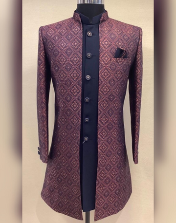 Traditional Elegant Maroon Paisley Print Sherwani for Men
